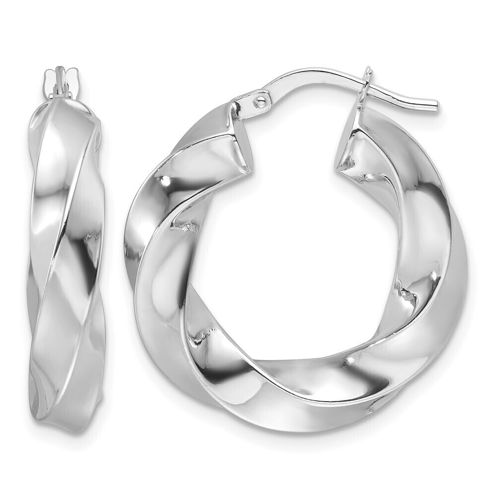 Kazi Luxury 14k White Gold Polished 5.25mm Hollow Twisted Round Hoop Earrings